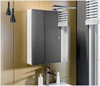 Двухдверный навесной шкаф столплит Люкс СБ-3152 с зеркалом, для ванной комнаты, ЛДСП Белый, 60х75,6х15,9 см
