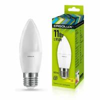 Светодиодная лампа Е27 11Вт 220В ERGOLUX 13621 LED-C35-11W-E27-3K, 3000K, 1045Лм, теплый белый, свеча