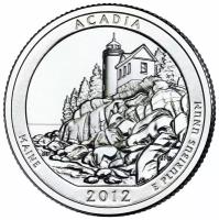 (013d) Монета США 2012 год 25 центов "Акадия" Медь-Никель UNC