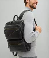 Рюкзак кожаный мужской городской Capsa с 4 наружными карманами, черный