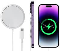 Магнитное зарядное устройство для iPhone 15 14 13 12 11 XS XR X / MagSafe для iPhone и TWS гарнитур / Быстрая зарядка 15W