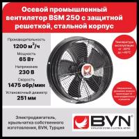 Промышленный осевой вентилятор BVN BSM 250, с защитной решеткой, 1200 м3/час, 230 В, 65 Вт, корпус и крыльчатка из листовой стали