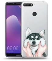 Полупрозрачный дизайнерский силиконовый чехол для Хуавей Y6 Прайм 2018 / Huawei Y6 Prime 2018 Хаски