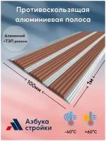 Противоскользящая алюминиевая полоса / накладка на ступени с тремя вставками 100мм, 1м