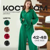 Костюм (one size 42-48, изумрудный) Dayona Dasconi женский двойка плиссированный стильный лапша брючное домашний