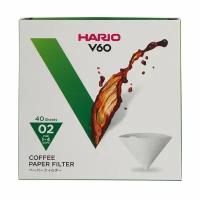 Фильтры Hario V60 размер 02 для заваривания кофе (1-4 чашки), белые, упак. 40 шт