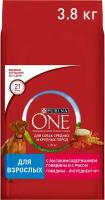 Purina One корм для взрослых собак средних и крупных пород Говядина и рис, 3,8 кг