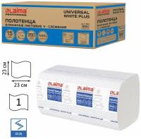 Полотенца бум. 250шт, LAIMA (H3) UNIVERSAL WHITE PLUS, 1-сл, белые, комплект 15пач,23х23, V-сл,111343