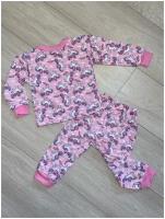 Пижама для девочки розовая теплая Единорог, размер 98