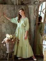 Женское длинное летнее платье в пол, льняное и легкое, красивый сарафан на лето "Крестьянка" платье с поясом