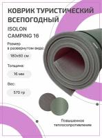 Коврик для активного отдыха и спорта Isolon Camping 16 мм, 180х60 см серый/хаки