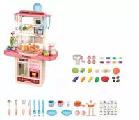 Игровой набор кухня детская игровая для девочек с мясорубкой и тестом для лепки, высота 75 см, свет, звук, вода, пар, посуда, продукты