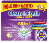 Таблетки для посудомоечных машин Clean&Fresh All in1 mini tabs, 100 шт 9205805