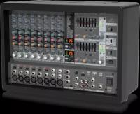 Behringer PMP1680S микшер-усилитель 2 х 600Вт•4 Ом (6 моновходов, 2 стереовхода, 8 микрофонных предусилителей), мастер-эквалайзер, 2 процессора эффектов, функция подавления вокала