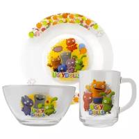 Набор посуды "Куклы" Дизайн 2 (3 предмета: кружка, салатник, тарелка), стекло