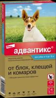 Адвантикс (Elanco) для собак от 4 до 10 кг для защиты от блох, иксодовых клещей и летающих насекомых и переносимых ими заболеваний. 4 пипетки в упаковке