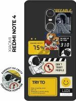 Матовый чехол Space Stickers для Xiaomi Redmi Note 4 / Note 4X / Сяоми Редми Ноут 4 / Ноут 4Х с 3D эффектом черный