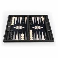 Нарды Manopoulos BACKGAMMON с боковыми стойками, отделка жемчужно-серый корень секвойи, фон черный, рисунок серый + дуб, ручная работа, 48x30 см