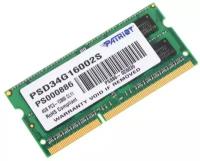 Память SODIMM DDR3 PC3-12800 Patriot PSD34G16002S, 4Гб, 1.5 В