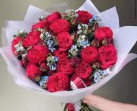 Букет Роза ред пиано и оксипеталум, красивый букет цветов, шикарный, премиум цветы, розы пионовидные