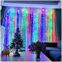 Новогодние украшения светодиодная гирлянда штора, занавес 3х2 Лапландия, разноцветный свет