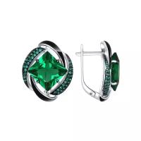 Серьги из серебра с эмалью с зелеными ситаллами и зелеными фианитами 92021455
