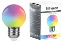 Лампа светодиодная LED 1вт,230В Е27 RGB плавная смена цвета шар, Feron LB-37 38116, E27, G45