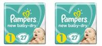 Pampers Подгузники, New Baby-Dry, 2-5 кг, 27 шт/уп, 2 уп