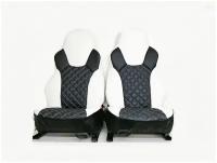 Чехлы сидений универс. Экокожа RECARO черно-белые ромб (с боковыми поддержками)