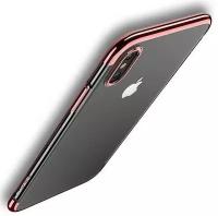 Силиконовый прозрачный чехол-накладка Floveme для iPhone X / iPhone XS (окантовка Rose Gold)