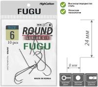 Крючок FUGU №6 (10 шт.), тонкий с удлиненным цевьем, Round, Черный никель