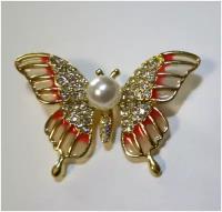 Брошка "Бабочка с цветными крыльями". Основа золотая. Размер 4*3 см