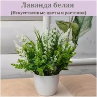 Лаванда белая искусственная, искусственные цветы в горшке, искусственные цветы, цветы для декора интерьера