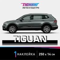 Наклейка на автомобиль Volkswagen Tiguan (Фольксваген Тигуан), черные полоски на авто, один борт