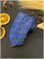 Широкий мужской галстук в стиле пейсли ярко-синий