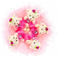 Букет из мягких игрушек Toy Bouquet с медвежатами Зефирки 5 игрушек розовый