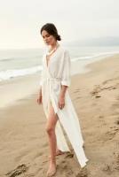 Туника халат пляжная летняя длинная с поясом белая ByGretaSwimwear