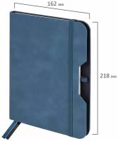 Бизнес-блокнот / записная книжка мужской / женский А5 (148х218 мм), Brauberg Note, под кожу софт-тач, с резинкой, 80 листов, клетка, синий