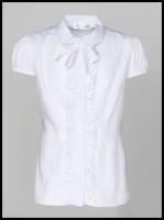 Блузка однотонная для девочки с коротким рукавом, одежда для школы, рубашка для девочки повседневная / Белый слон 5321 (белый) р.158
