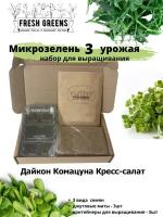 Микрозелень для выращивания Набор Fresh Greens (Дайкон Комацуна Кресс-салат)