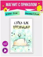 Магнит с приколом на холодильник Стекл как трезвышко. Магнитик на доску с рисунком из акрила на подарок