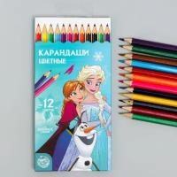 Disney Карандаши 12 цветов "Эльза и Анна", заточенные, шестигранные, картонная упаковка, европодвес, Холодное сердце