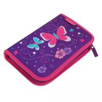 Пенал Herlitz 1 секция 140*205 мм, Purple Butterfly, наполнение из 31 предмета