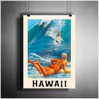 Постер плакат для интерьера "Остров Гавайи, США. Сёрфинг. Hawaii, USA"/ Декор дома, офиса, комнаты A3 (297 x 420 мм)