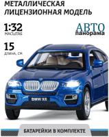 Машинка металлическая ТМ "Автопанорама", 1:32 BMW X6, синий, инерция, свет, звук, открывающиеся двери, капот и багажник