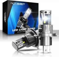 Светодиодная лампа Novsight N66 H4 цоколь P43t 80Вт 2шт 6500К 15000Лм белый свет LED автомобильная