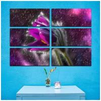 Модульная картина на стекле "Фиолетовый цветок под дождем"