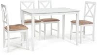 Обеденный комплект Хадсон (стол + 4 стула)/ Hudson Dining Set (13 693) TetChair дерево гевея/мдф, стол: 110х70х75см / стул: 44х42х89см, pure white (белый 2-1), ткань кор.-зол.(1505