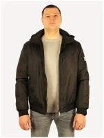 Куртка мужская демисезонная осень/весна, на молнии с капюшоном, черная, размер 48, на обхват груди 94-98 см