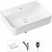 Комплект 3 в 1 Lavinia Boho Bathroom Sink 21520328: накладная фарфоровая раковина 60 см, металлический сифон, донный клапан